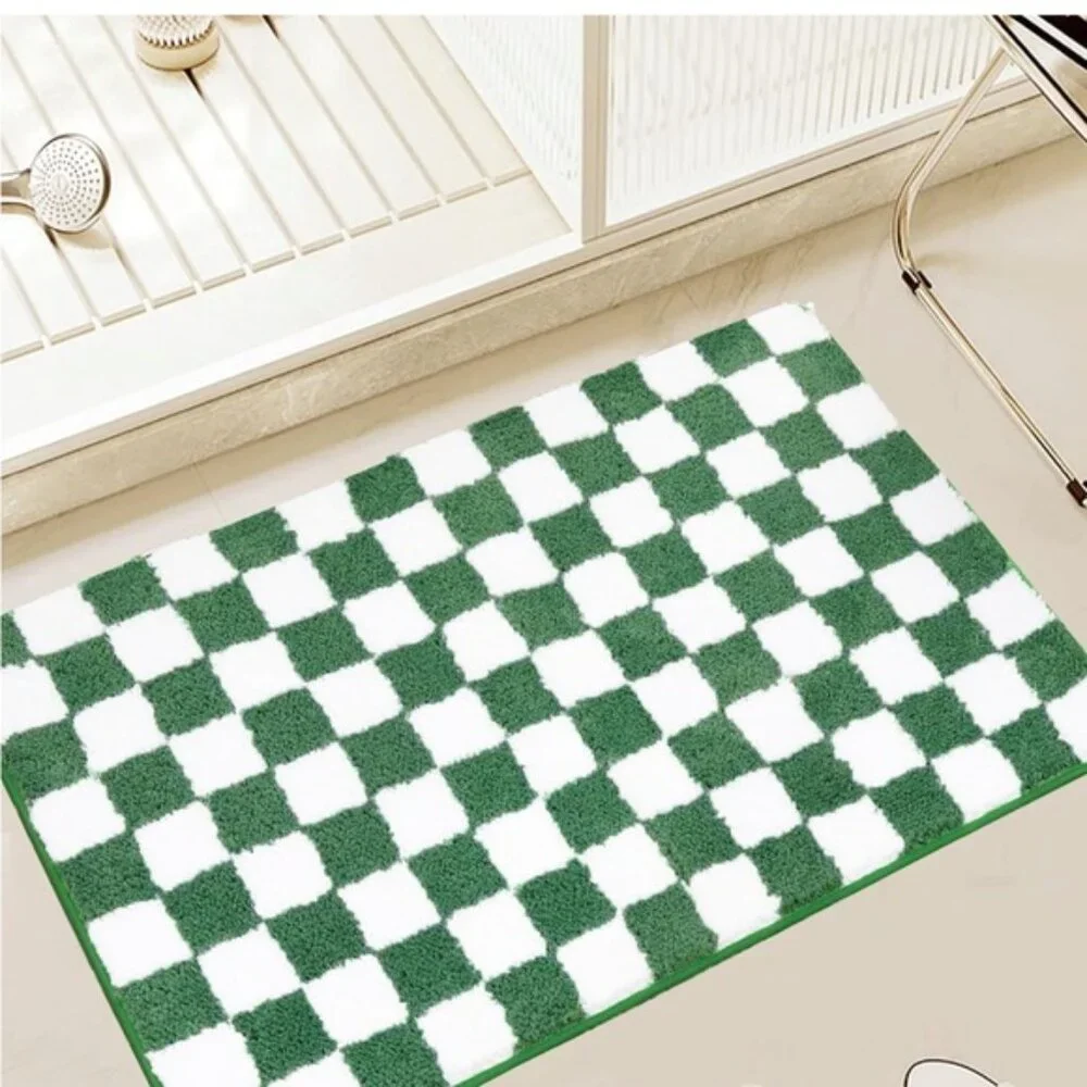 Checkered Bath Mat Green White Bathroom Rugs Moroccan Checkerboard Rug Non Slip